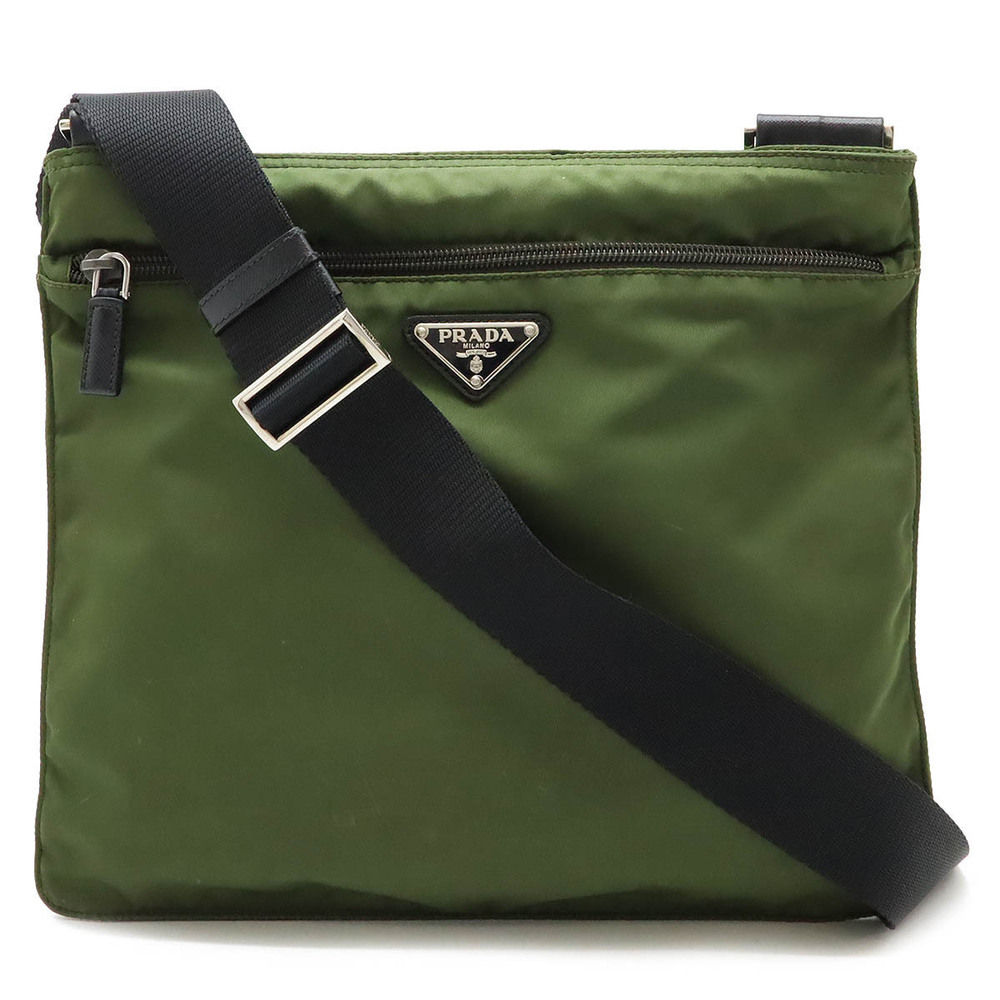 Prada Tessuto Crossbody Bag leather khaki green NERO black